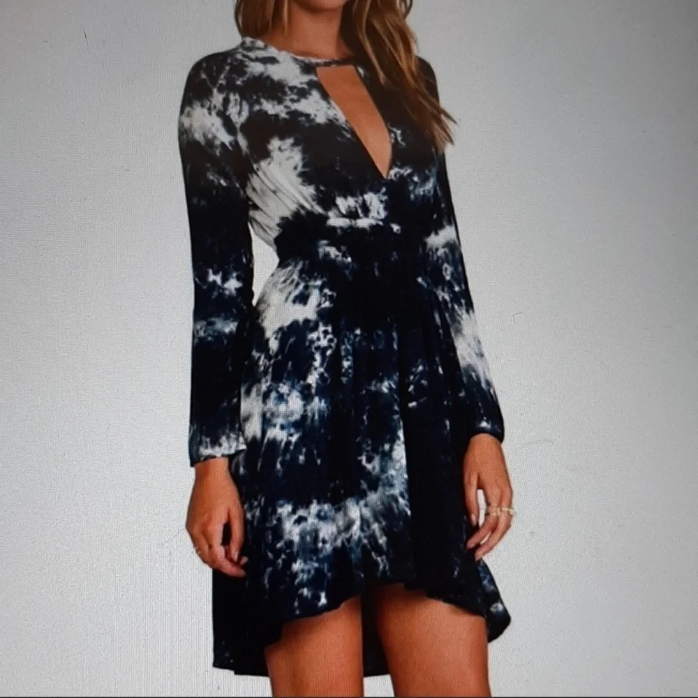 Blu moon tie dye high low mini dress - Picture 1 of 7